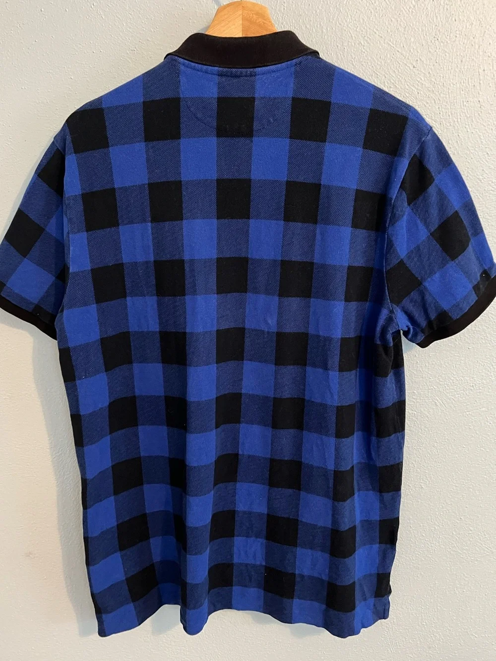 Ralph Lauren Blue & Black Check Polo Shirt with Contrast Collar